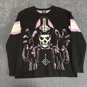 Hot Topic Ghost Band Mens Medium Black Graphic Knit Sweater Goth Emo Rock
